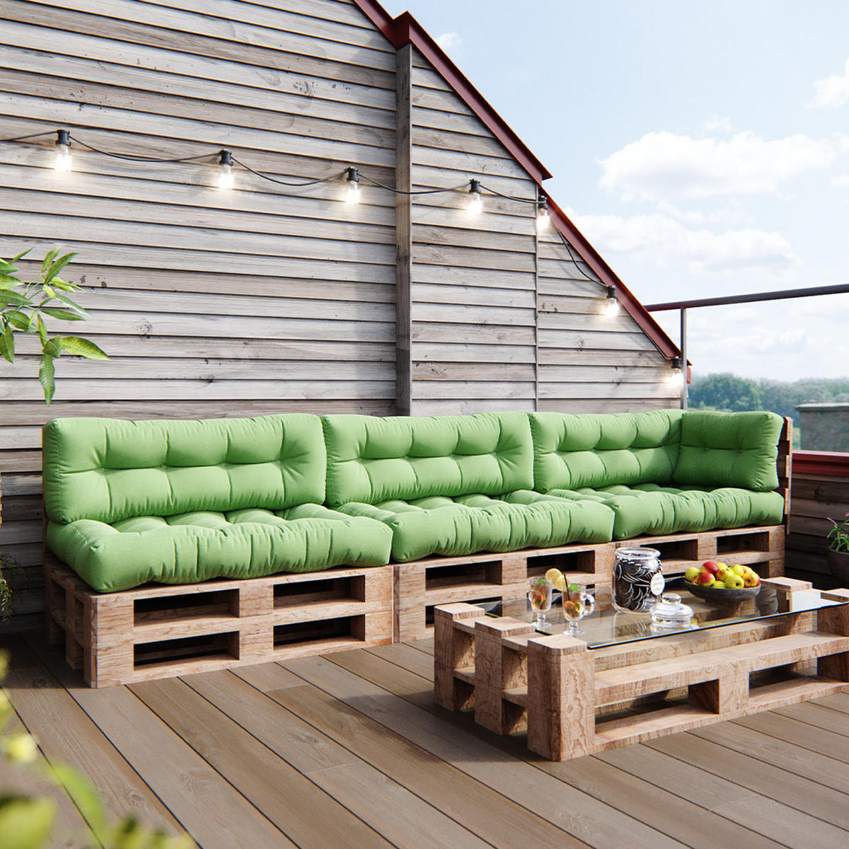 PALETTENKISSEN SET Flocken Grün 7 Teile - Grün, Textil (120/15/80cm) - Vicco