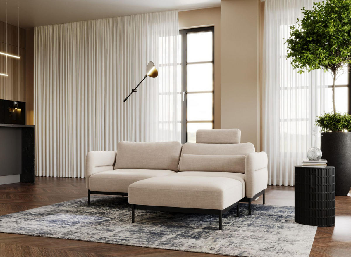 POLSTERHOCKER Solianero Beige 100 x 87 cm - Beige, Textil/Metall (100/42/87cm) - Selsey