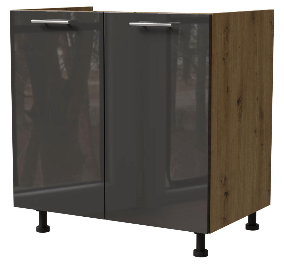 SPÜLENUNTERSCHRANK Essen D8Z/80 Graphit Hochglanz / Eiche Artisan Matt 80 / 50 / 82cm - Graphitfarben/Eiche Artisan, Holz/Holzwerkstoff (80/82/50cm) - Feldmann-Wohnen