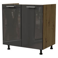 SPÜLENUNTERSCHRANK Essen D8Z/80 Graphit Hochglanz / Eiche Artisan Matt 80 / 50 / 82cm - Graphitfarben/Eiche Artisan, Holz/Holzwerkstoff (80/82/50cm) - Feldmann-Wohnen