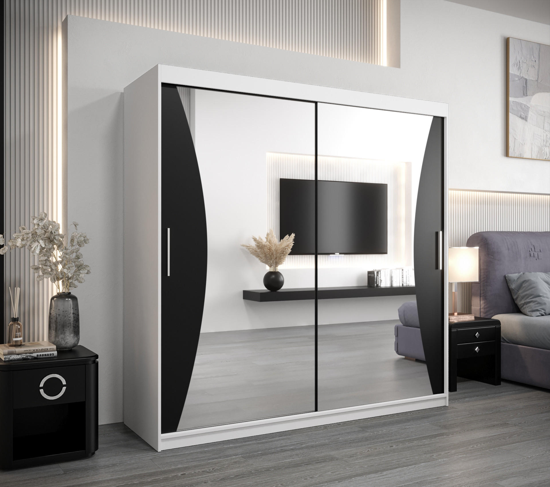 SCHWEBETÜRENSCHRANK 200/200/62 2-türig - Silberfarben/Schwarz, Holz/Kunststoff (200/200/62cm) - Abiks Möbel