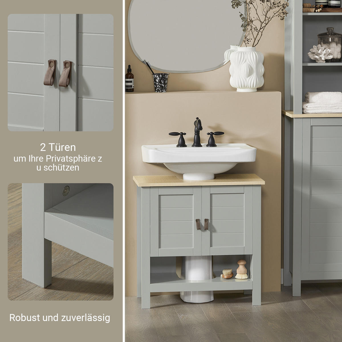WASCHBECKENUNTERSCHRANK Grau - Grau, Holzwerkstoff (60/60/30cm) - SoBuy