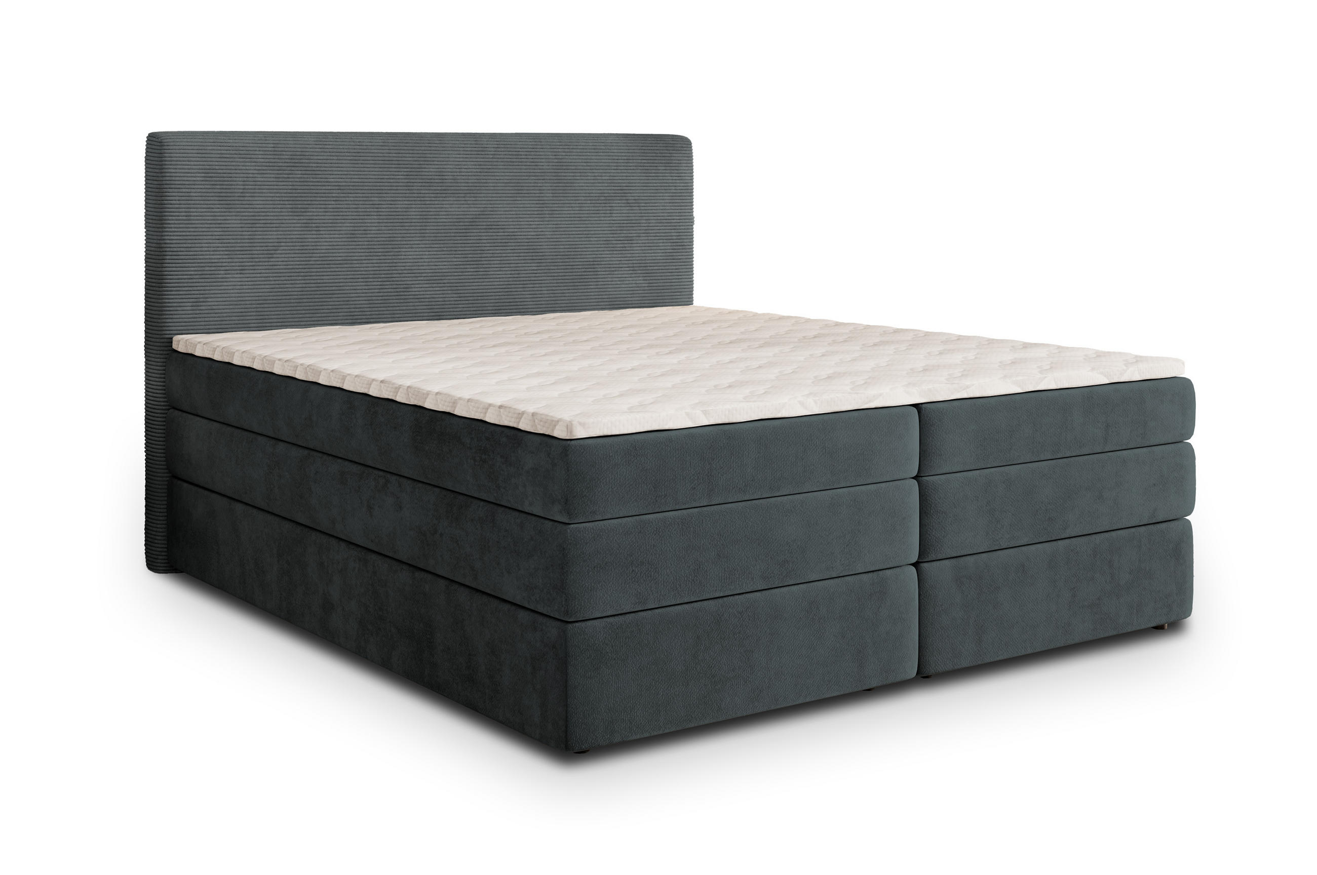 BOXSPRINGBETT MATERN 180x200 cm mit Matratze und Topper - Grau - Grau, Holz (180/200cm) - MASSENO