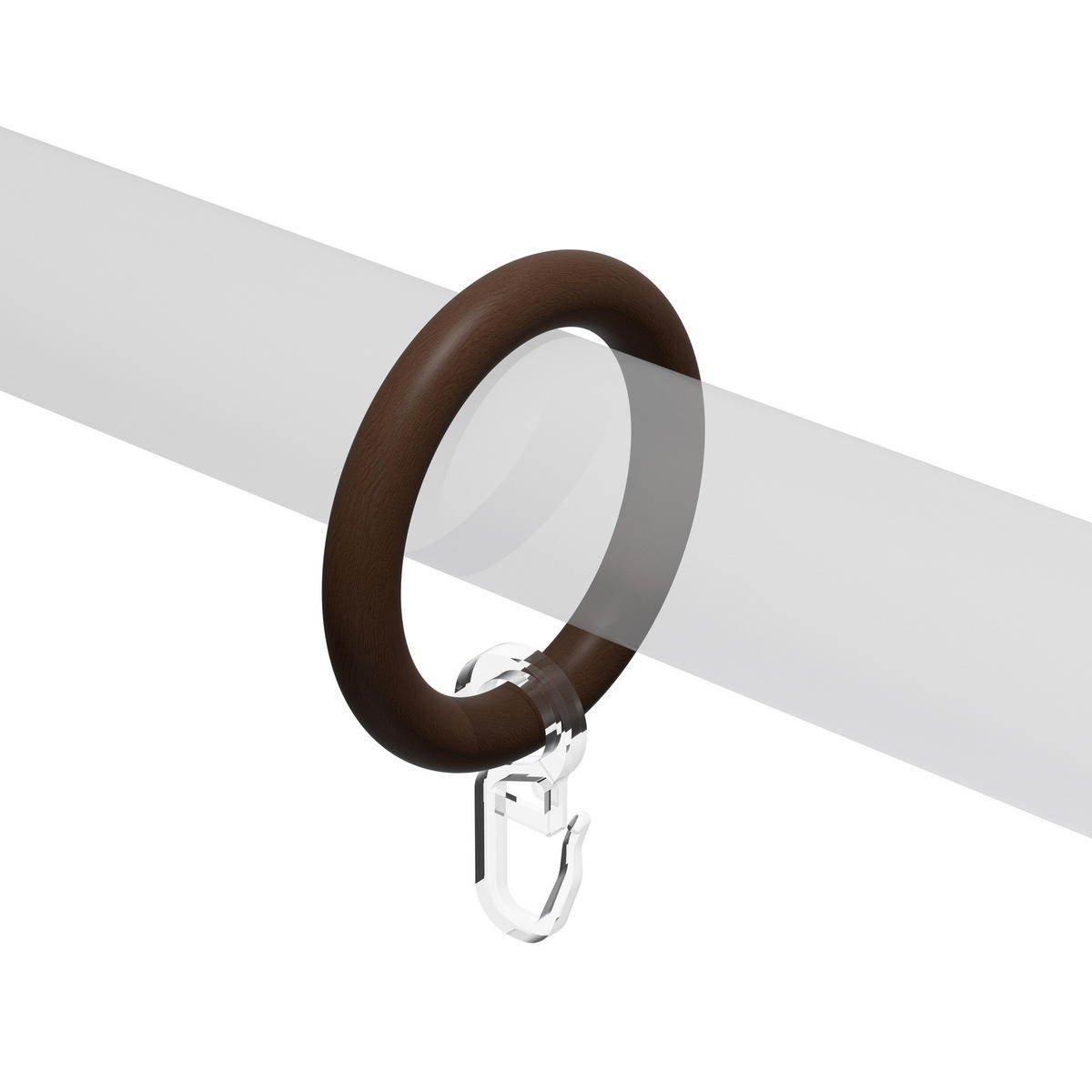 RUNDRINGE MIT FALTENHAKEN FÜR GARDINENSTANGEN 28 mm Ø, Nussbaum, Packung 10 Stück - Nussbaumfarben, Holz (28cm) - INTERDECO