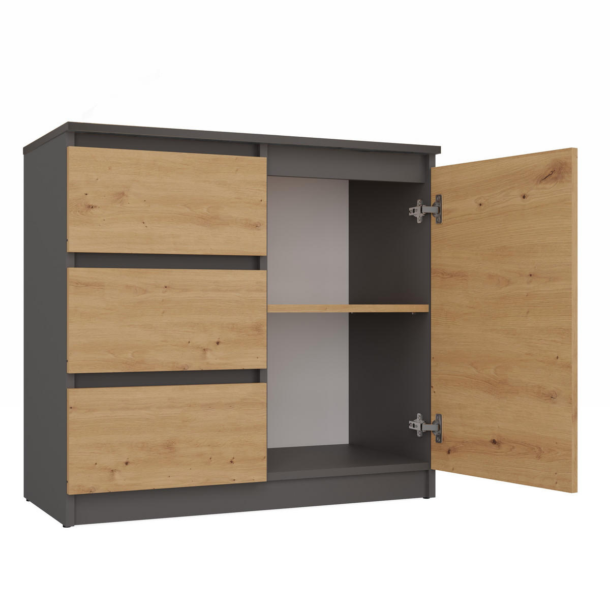 KOMMODE 1D3S ANTHRAZIT TOP 3 SCHUBLADEN EICHE ARTISAN - Eiche Artisan, Holzwerkstoff (80/75/40cm) - CDF