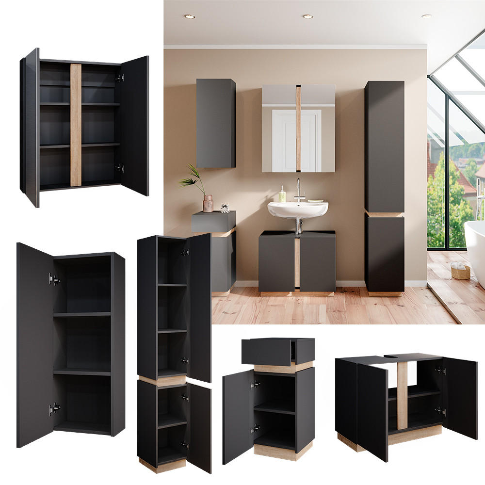 BADMÖBEL-SET Gloria Anthrazit 5 Teile - Anthrazit/Sonoma Eiche, Holzwerkstoff (70/55/34cm) - Vicco