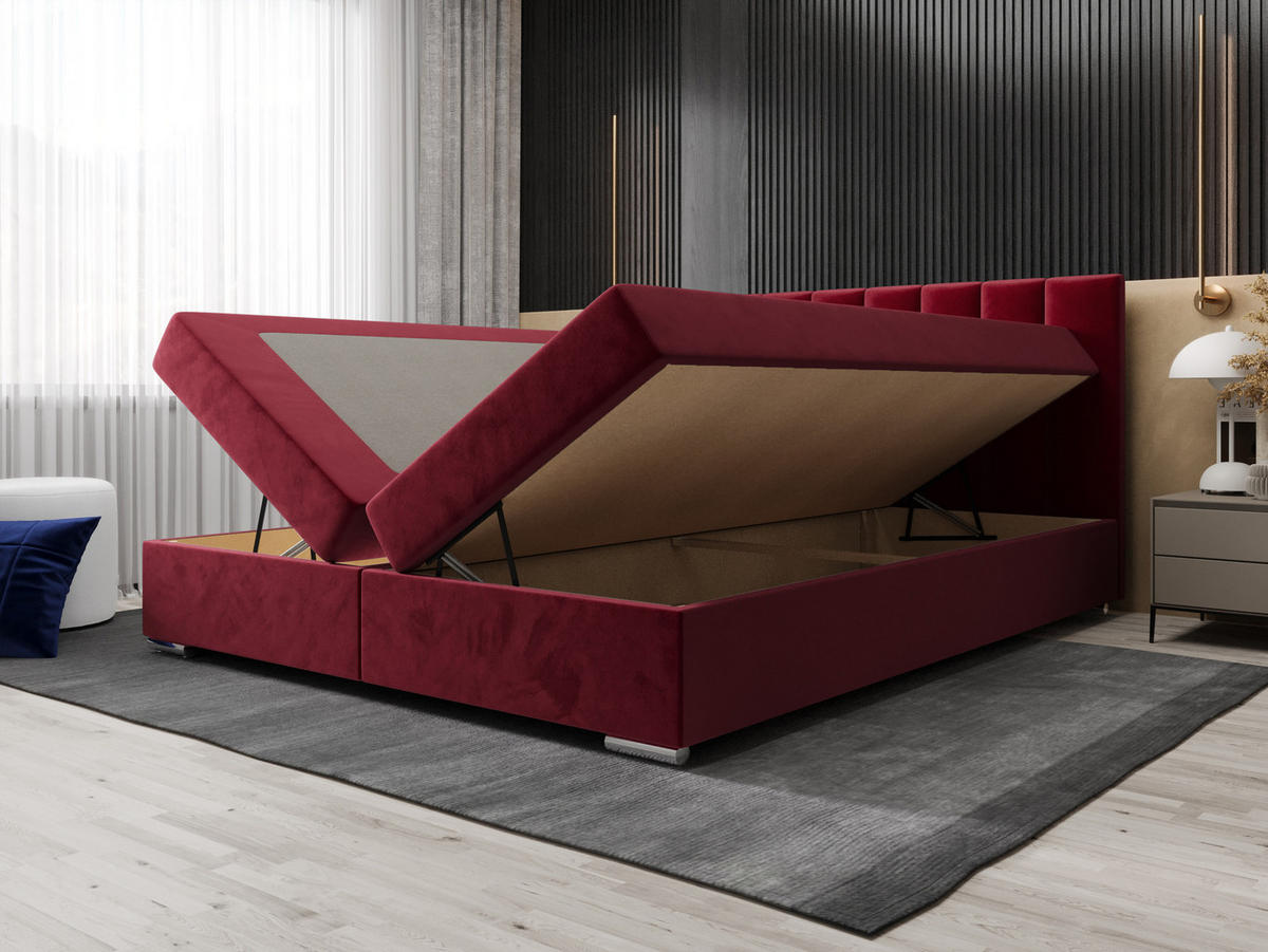 BOXBETT ZILANO 2 mit Matratze H3 und Topper 160x200 Itaka 34 - Rot, Holz/Textil (160/200cm) - Bedante