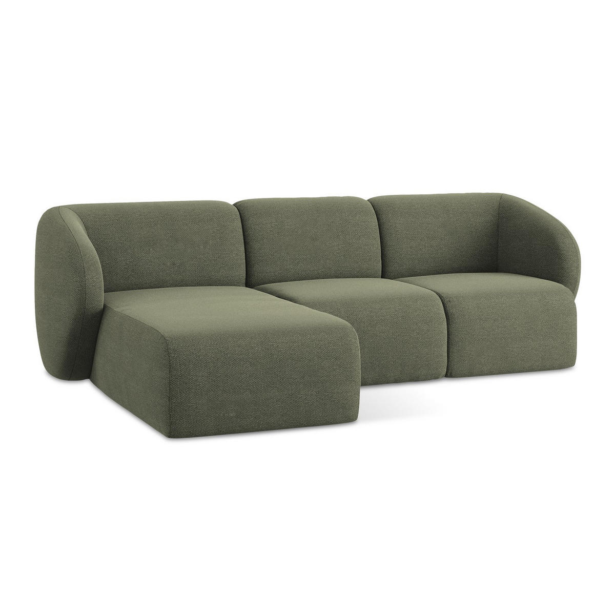 ECKSOFA Links Bouclé Stoff Grün - Schwarz/Olivgrün, Holzwerkstoff/Kunststoff (248/166cm) - LaMiaSofa
