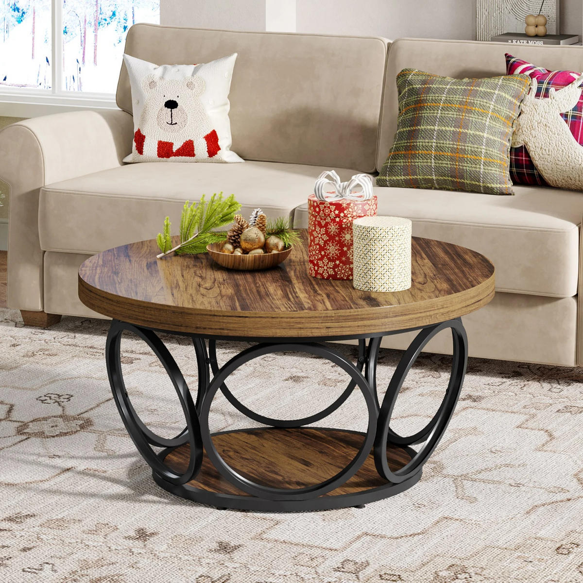 COUCHTISCH, rund, Holz, Braun, mit Stauraum - Braun, Holzwerkstoff (80/80/42.5cm) - Kaket