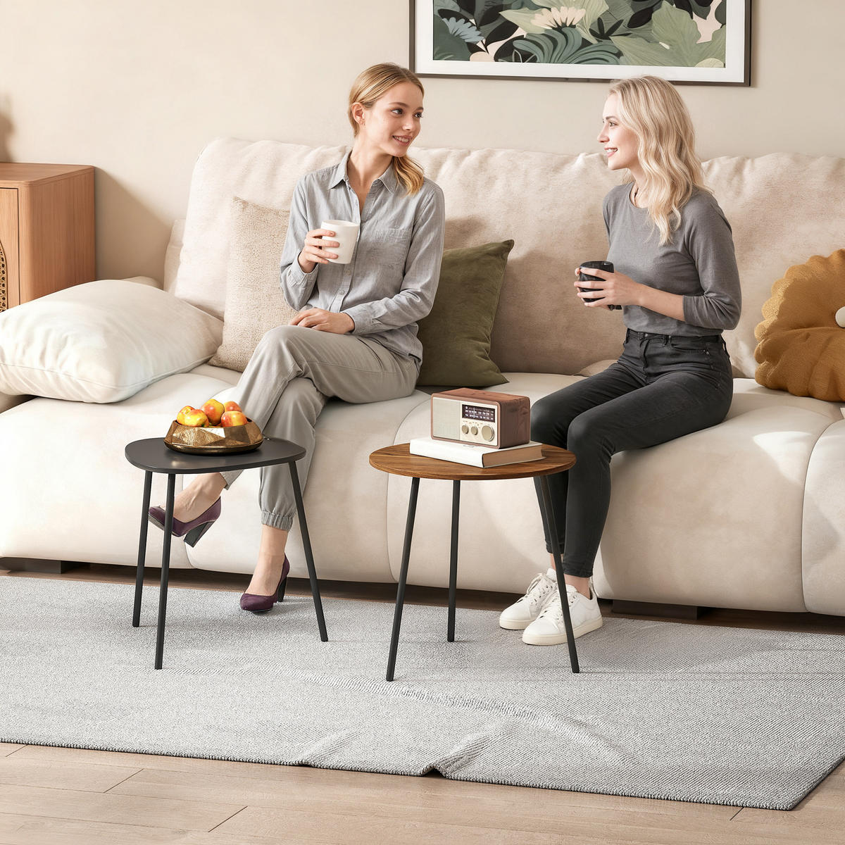 COUCHTISCH DE-15814 2er-Set nestbar Nussbaum - Walnussfarben, Metall (45/45/46.7cm) - ComfortXL