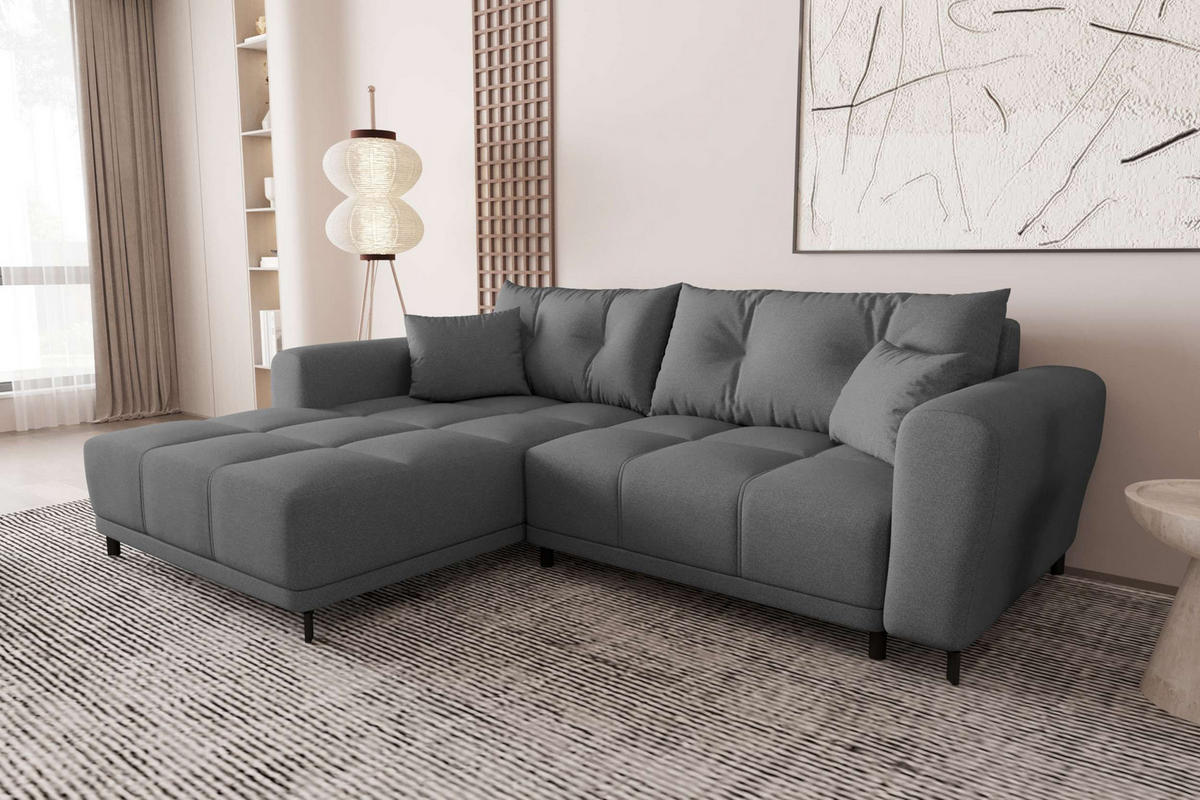 ECKSOFA Massimo Strukturstoff Anthrazit inkl. Schlaffunktion Links - Anthrazit/Schwarz, Textil/Metall (246/177cm) - 99rooms