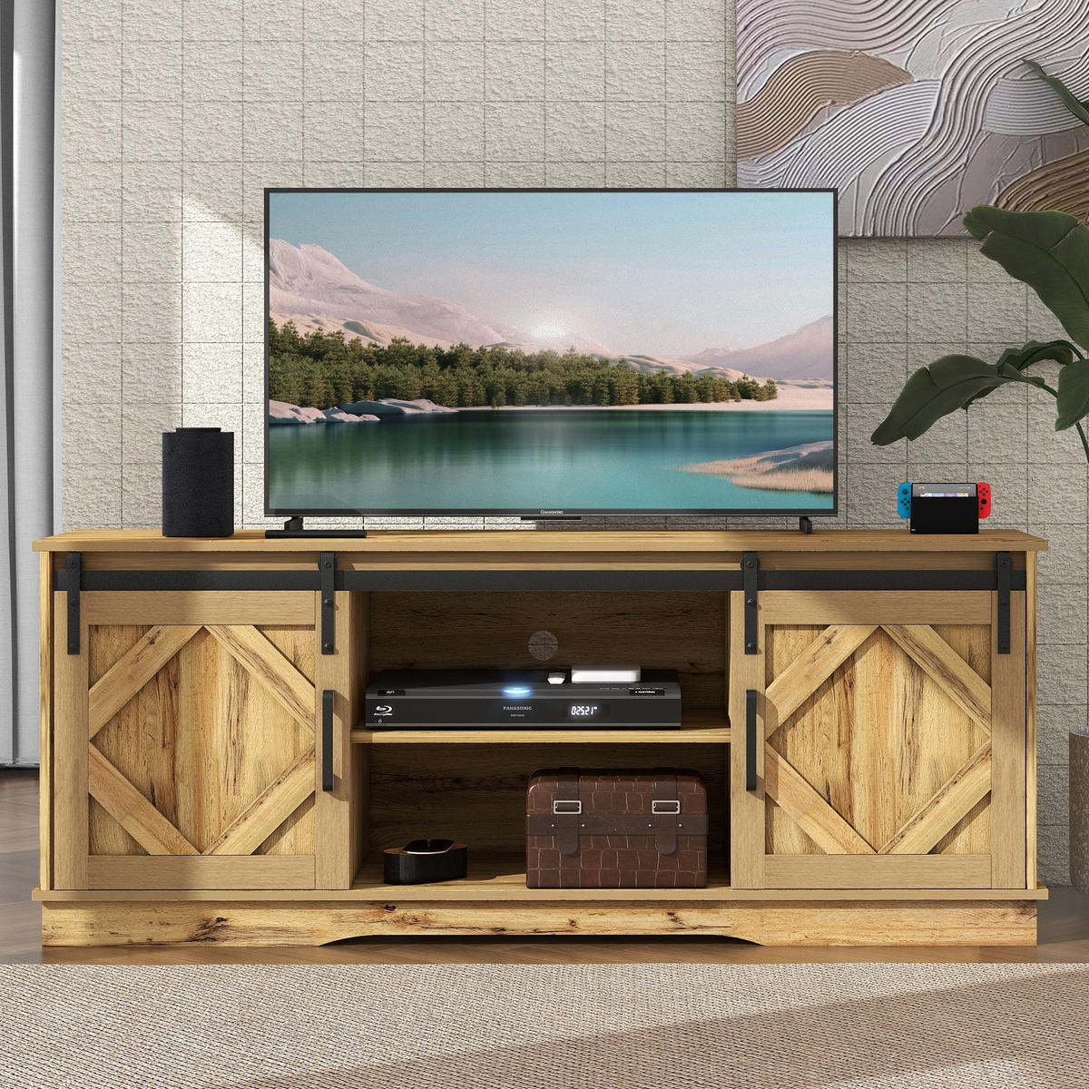 TV-LOWBOARD aus Spanplatte 150x40x60 cm Braun mit Schiebetüren, verstellbaren Einlegeböden und Kabelführung - Braun, Holzwerkstoff (150/60/40cm) - Modfu