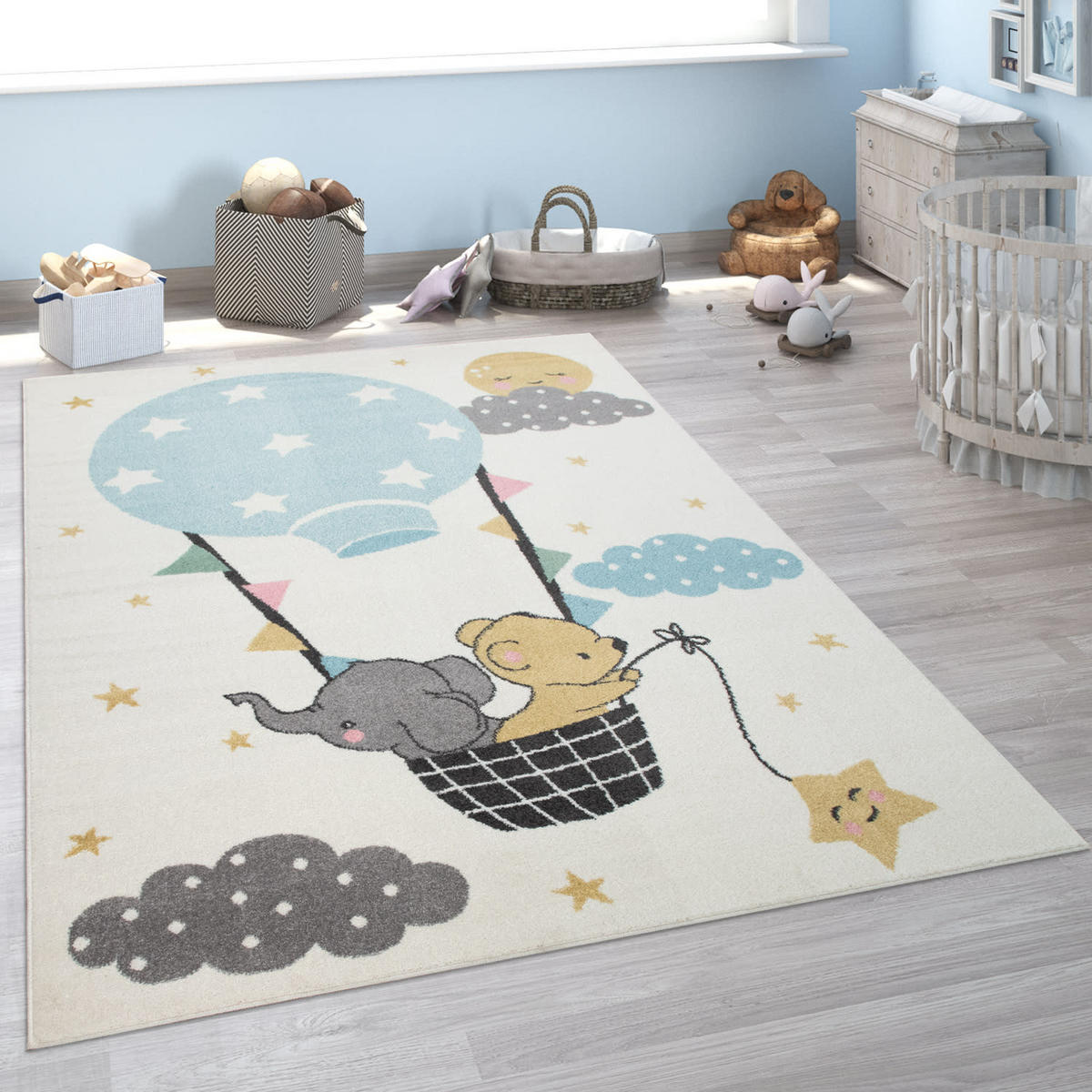 KINDERTEPPICH Ballon mit Tieren Kinderzimmer schmutzabweisend Creme Rechteckig 120x160 - Beige, Textil (120/160cm) - KADIMA DESIGN