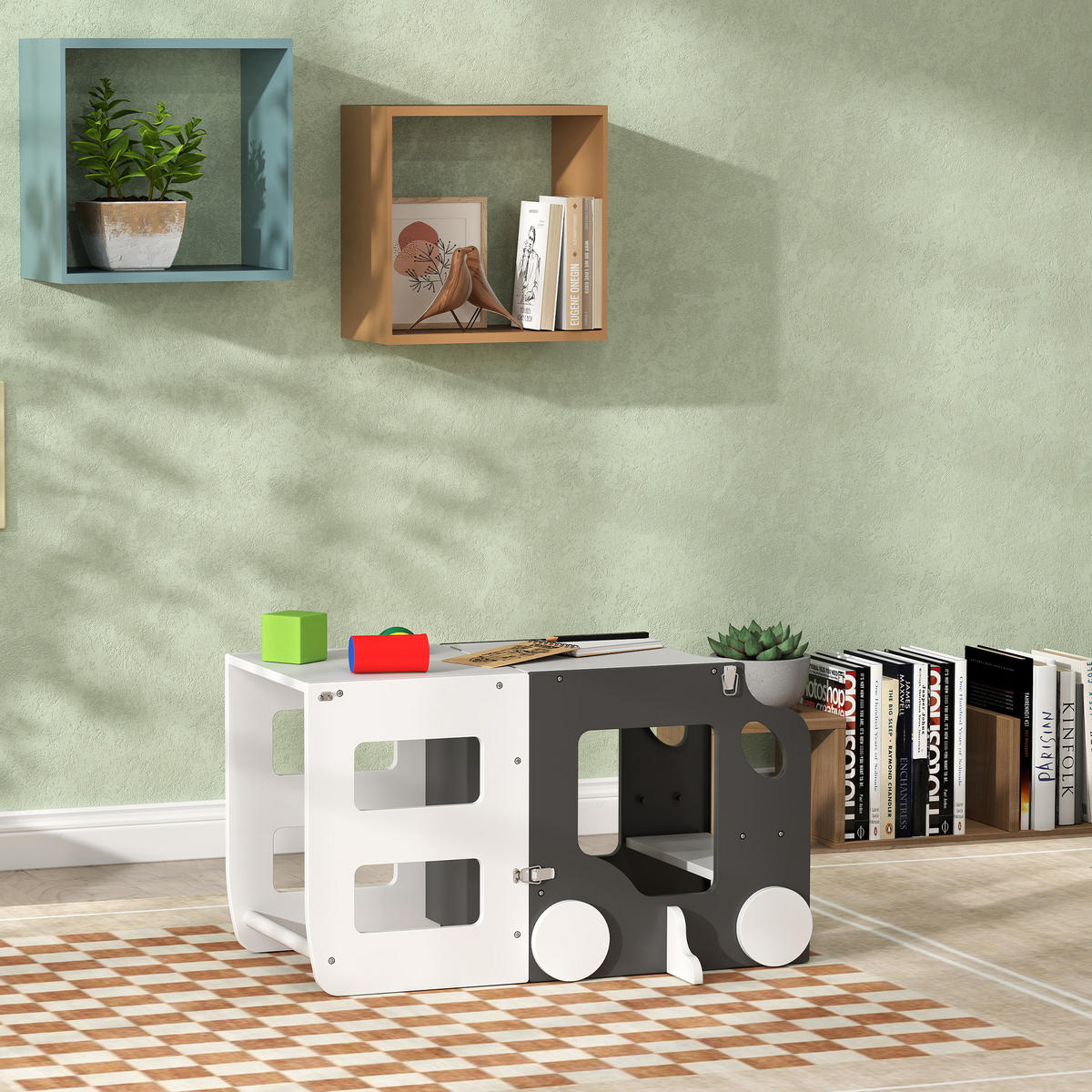LERNTURM DE-17248 4-in-1 mit doppelseitiger Tafel & Autodesign Grau - Weiß, Holzwerkstoff (46/92/58cm) - ComfortXL