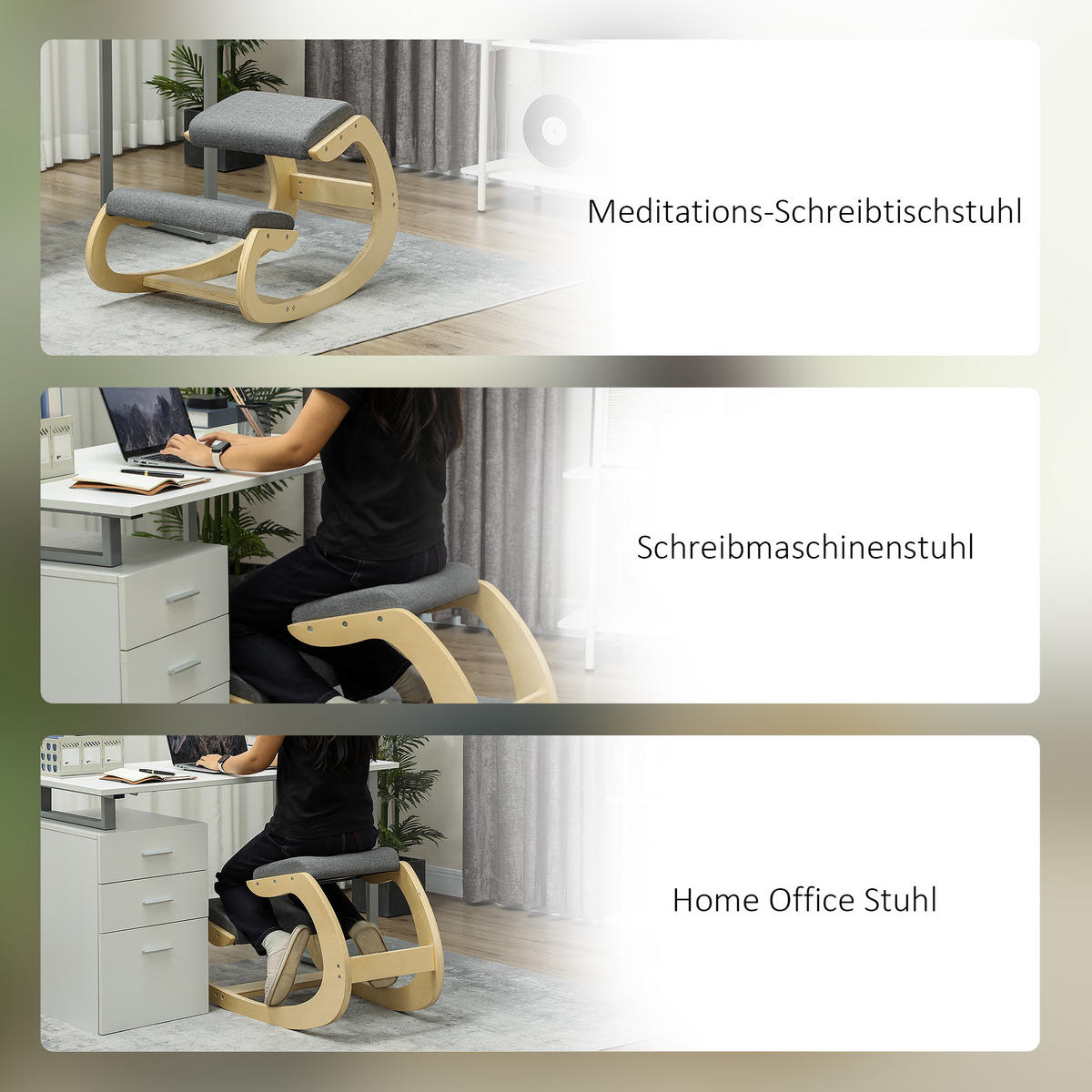 KNIESTUHL Ergonomisch, Kniestuhl aus Holz, Grau - Grau, Holz (54.5/54/85cm) - HOMCOM