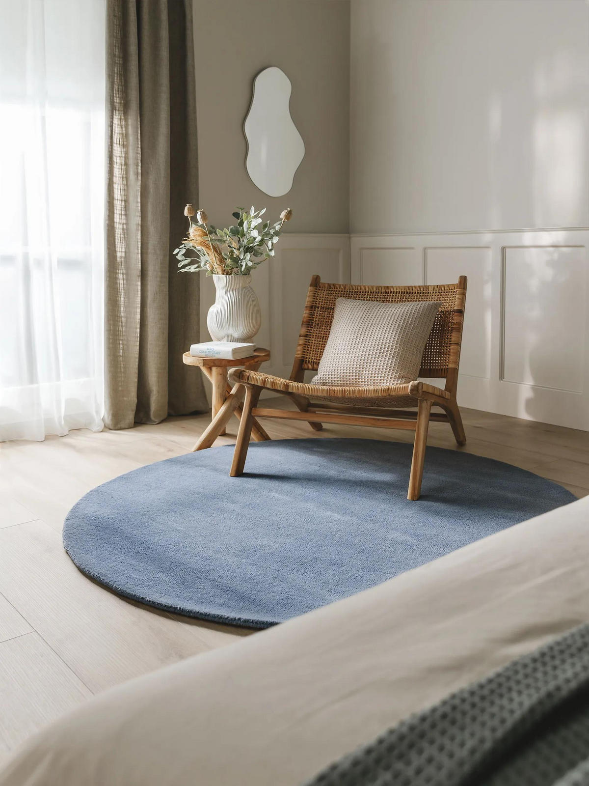WOLLTEPPICH rund Bent Blau ø 150 cm rund - Blau, Textil (150/150cm) - benuta Nest