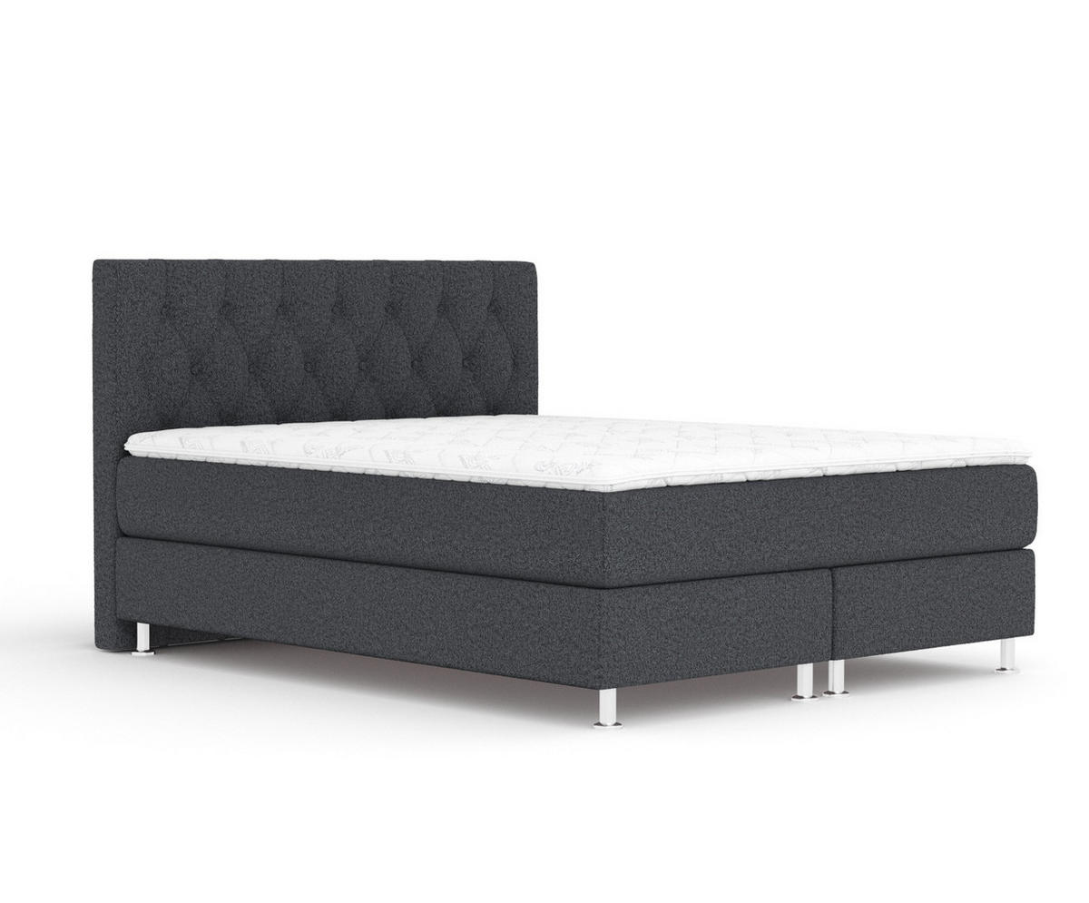 BOXSPRINGBETT Excelsior Schwarz 200/200 cm mit Latex-Topper - Silberfarben/Schwarz, Holz/Holzwerkstoff (200/200cm) - Maison de Reve