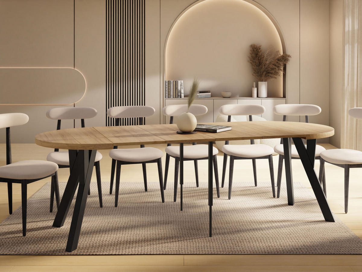 ESSTISCH Vero rund ausziehbar verlängerbar, Eiche Braun 100-300/100/77 cm - Eiche Wotan/Schwarz, Holz/Holzwerkstoff (100/100/77cm) - WFL GROUP