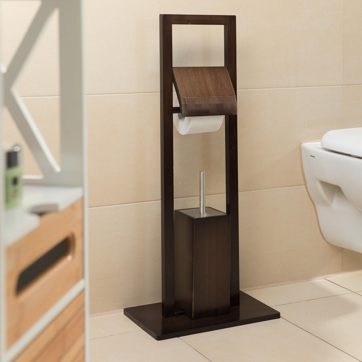 WC Garnitur - Dunkelbraun, Holz/Kunststoff (21/82/36cm) - Relaxdays