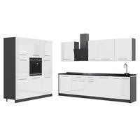 KÜCHENZEILE Fame-Line, Weiß Hochglanz/Anthrazit, 460 cm ohne Arbeitsplatte - Weiß Hochglanz/Anthrazit, Holzwerkstoff (460/206.8/51.6cm) - Vicco