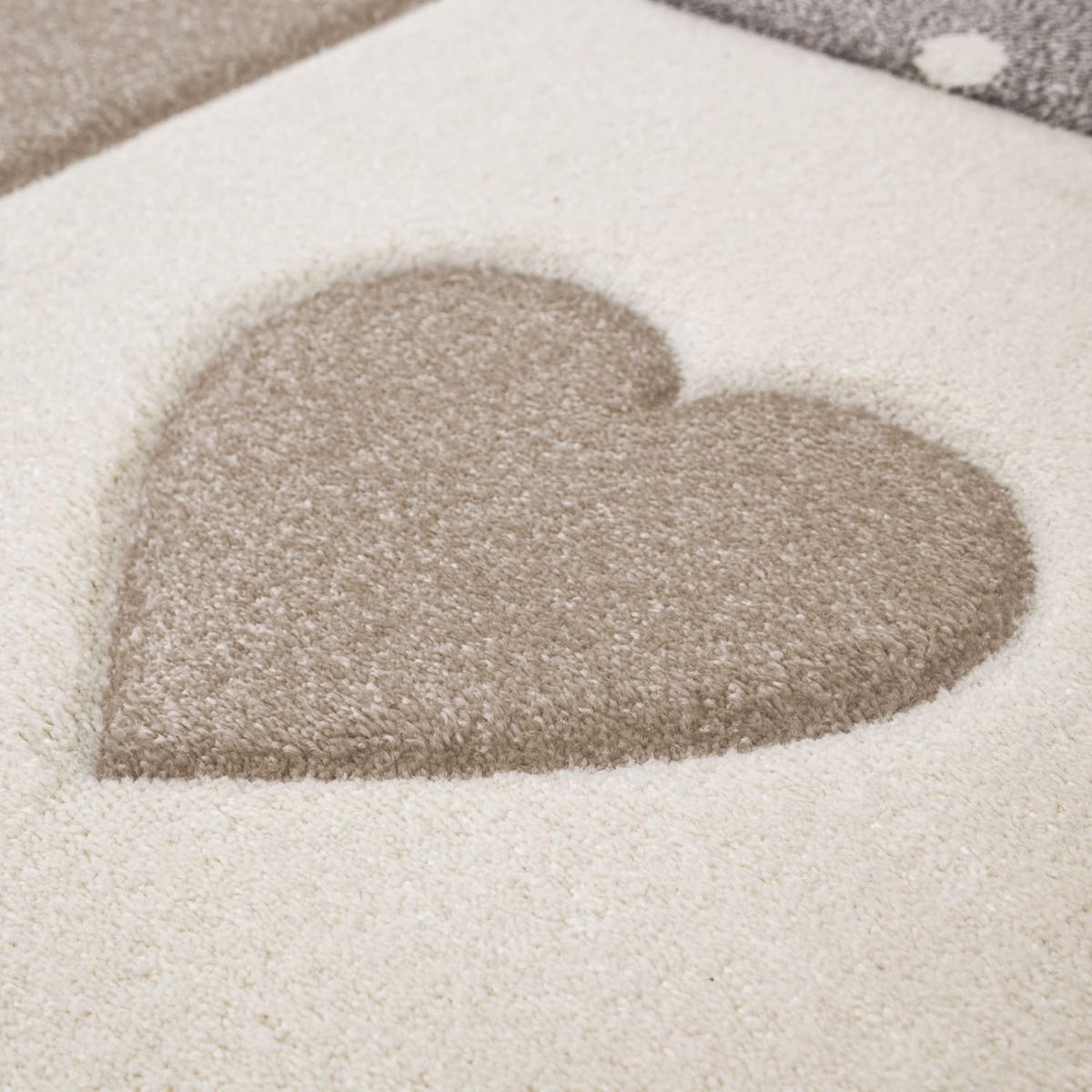 KINDERTEPPICH Herz‑Kronen‑Patchwork‑Muster Kinderzimmer schmutzabweisend Beige Rechteckig 140x200 - Beige, Textil (140/200cm) - KADIMA DESIGN