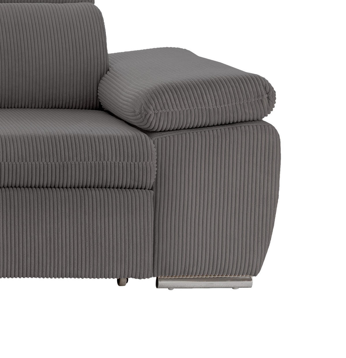 ECKSOFA mit Schlaffunktion, Bettkasten, Kopfstützen verstellbar, Wellenunterfederung, Ottomane links B283/T228/H102 cm, Cord Grau Anthrazit / 17219 - Chromfarben/Schieferfarben, Textil/Metall (283/228cm) - luma-home