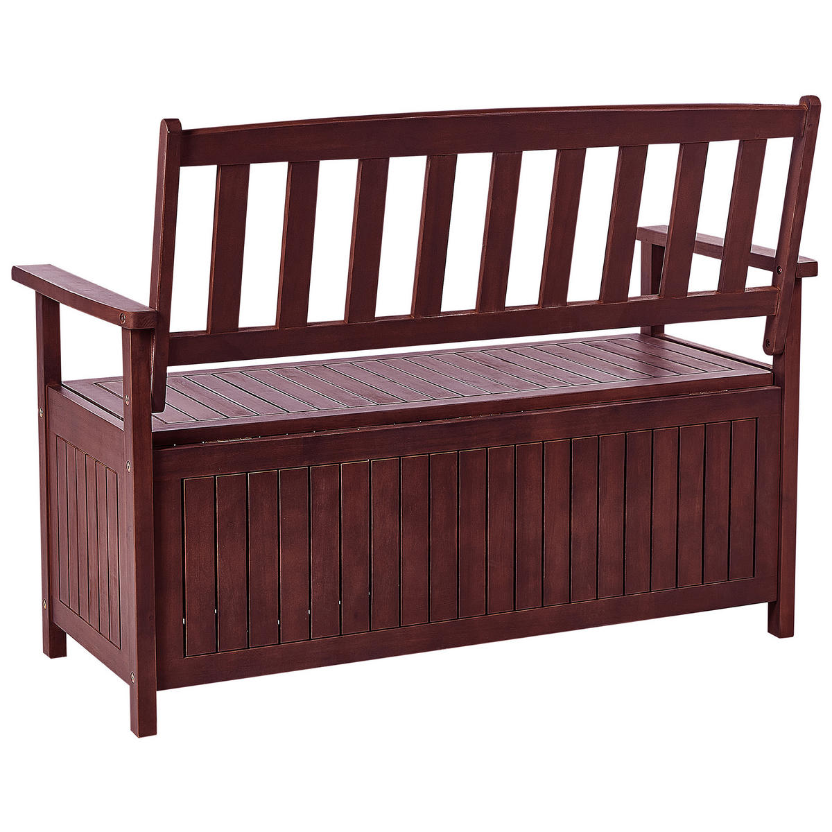 GARTENBANK Akazienholz mahagonibraun mit Stauraum Auflage hellgrau 120 cm Sovana - Dunkelbraun/Hellgrau, Holz (120/91/60cm) - Beliani