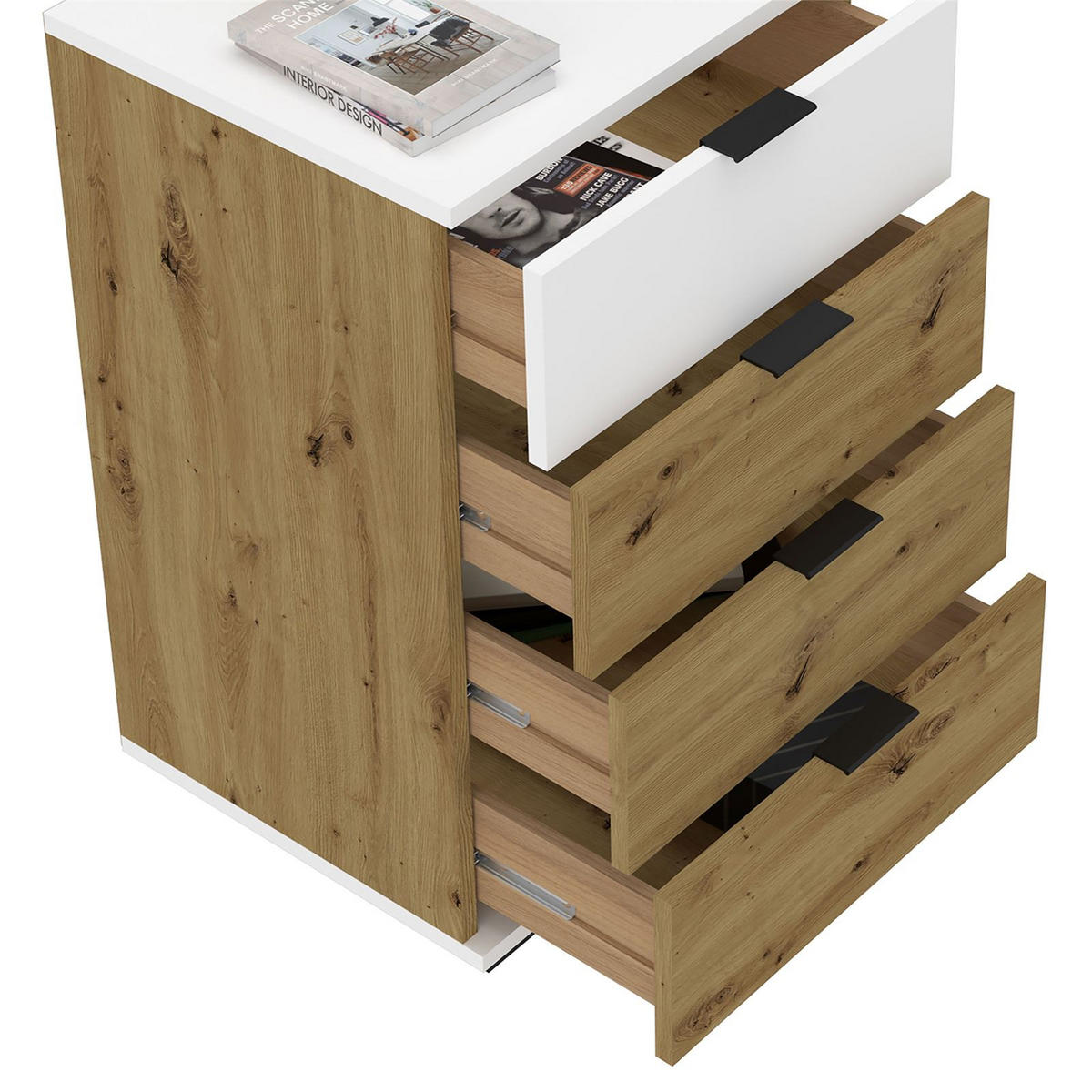 NACHTKOMMODE PIANO - Eiche Artisan/Weiß, Holzwerkstoff (45/70/38cm) - CARO-Möbel