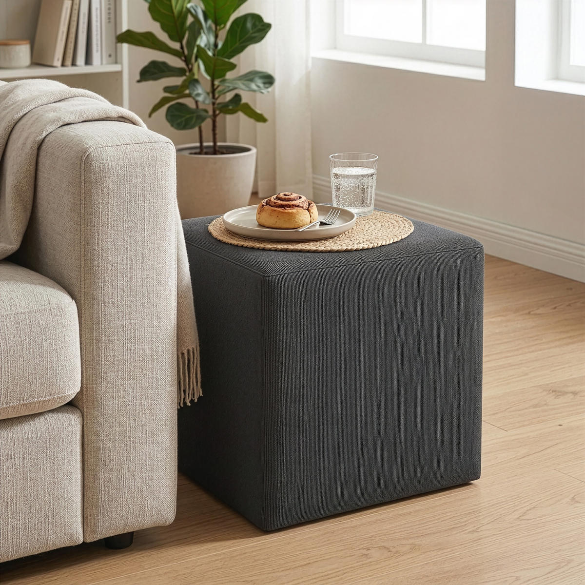 HOCKER M22 Anthrazit 41/45/41 cm eckig - Dunkelgrau, Textil (41.1/45/41.1cm) - Livojo