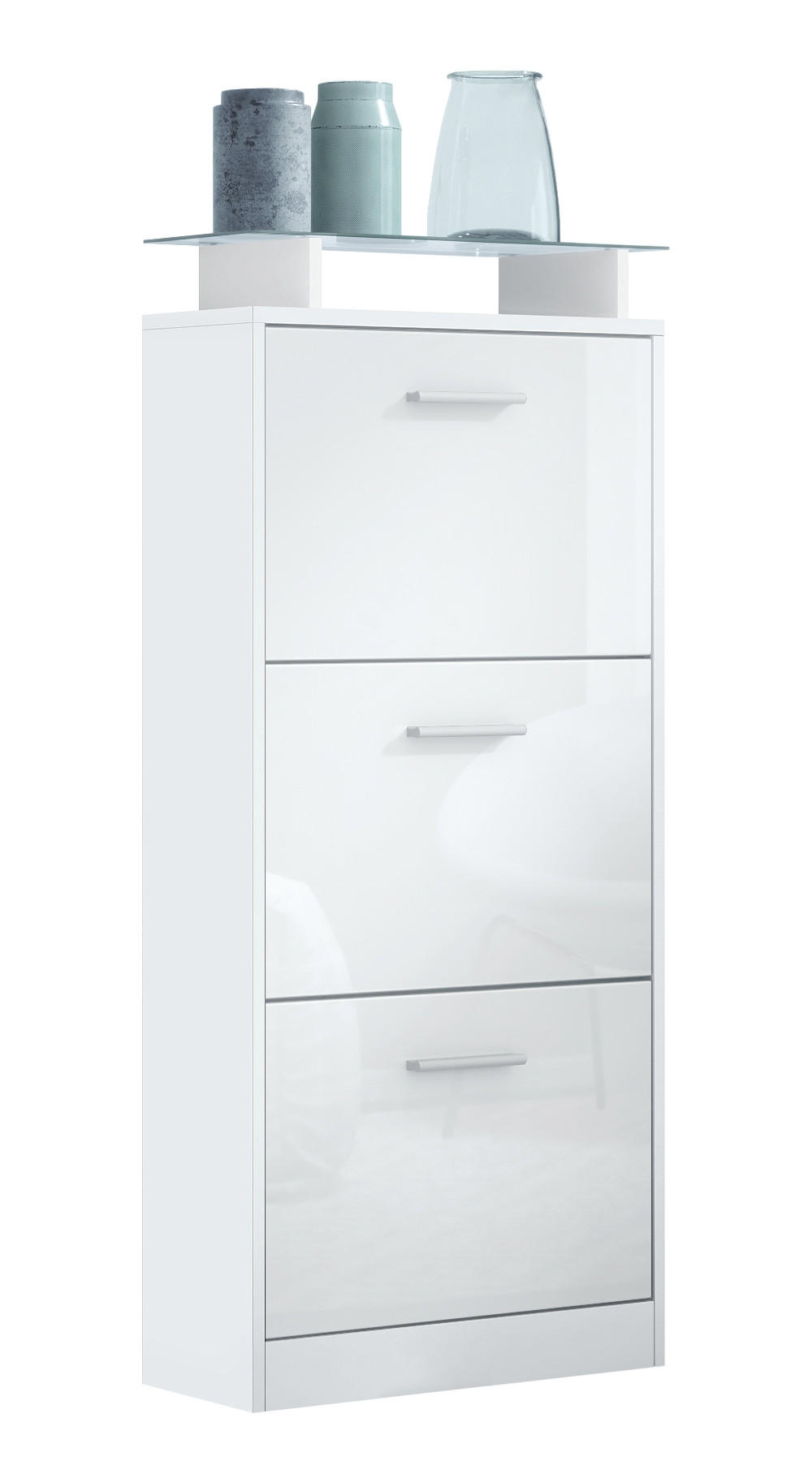 SCHUHSCHRANK Lavia Front in Weiß Hochglanz - Weiß Hochglanz, Holzwerkstoff (46/128/23cm) - Vladon