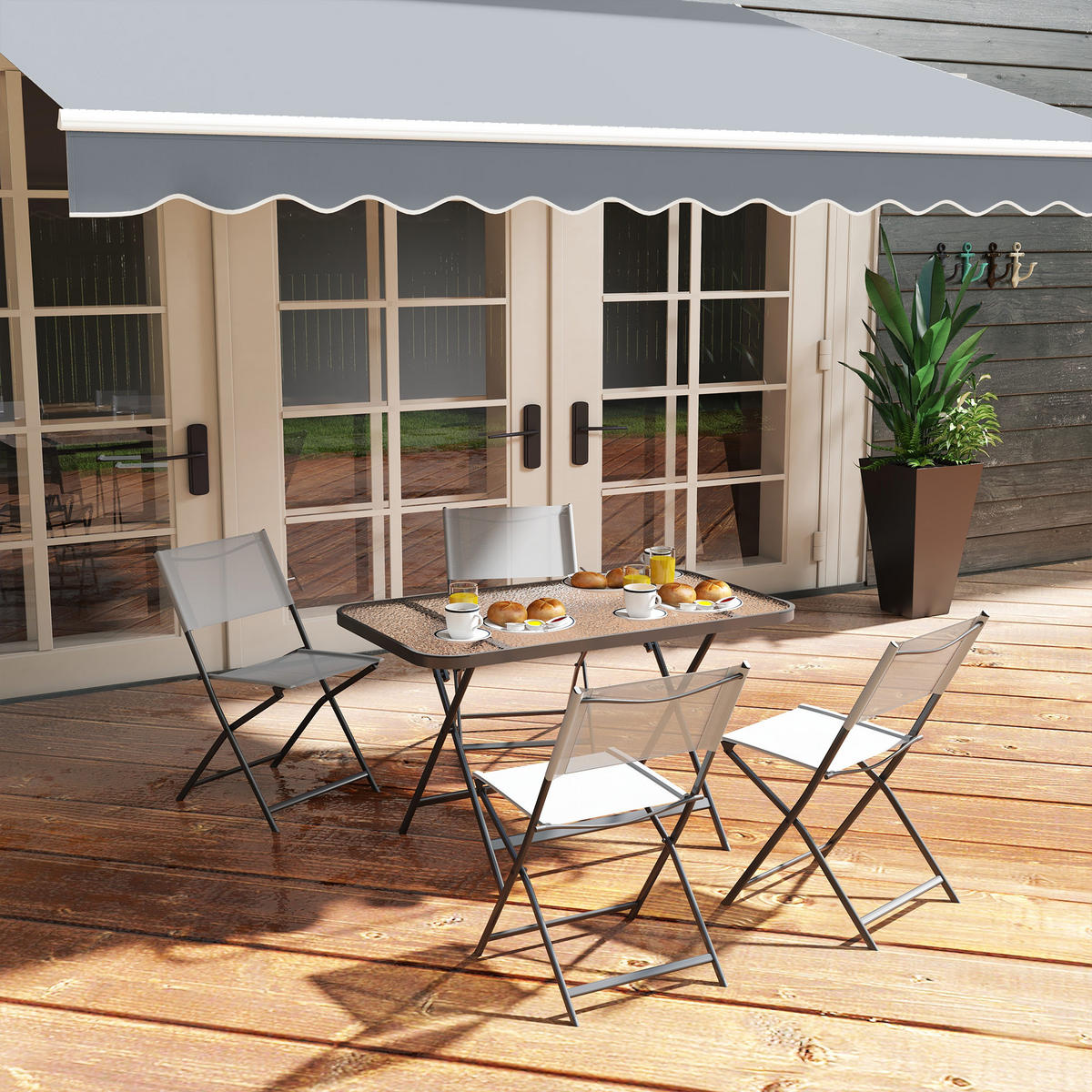 GARTENTISCHGRUPPE DE-18089 klappbar, 4 Sitzer, Glasplatte Grau - Grau, Metall - ComfortXL