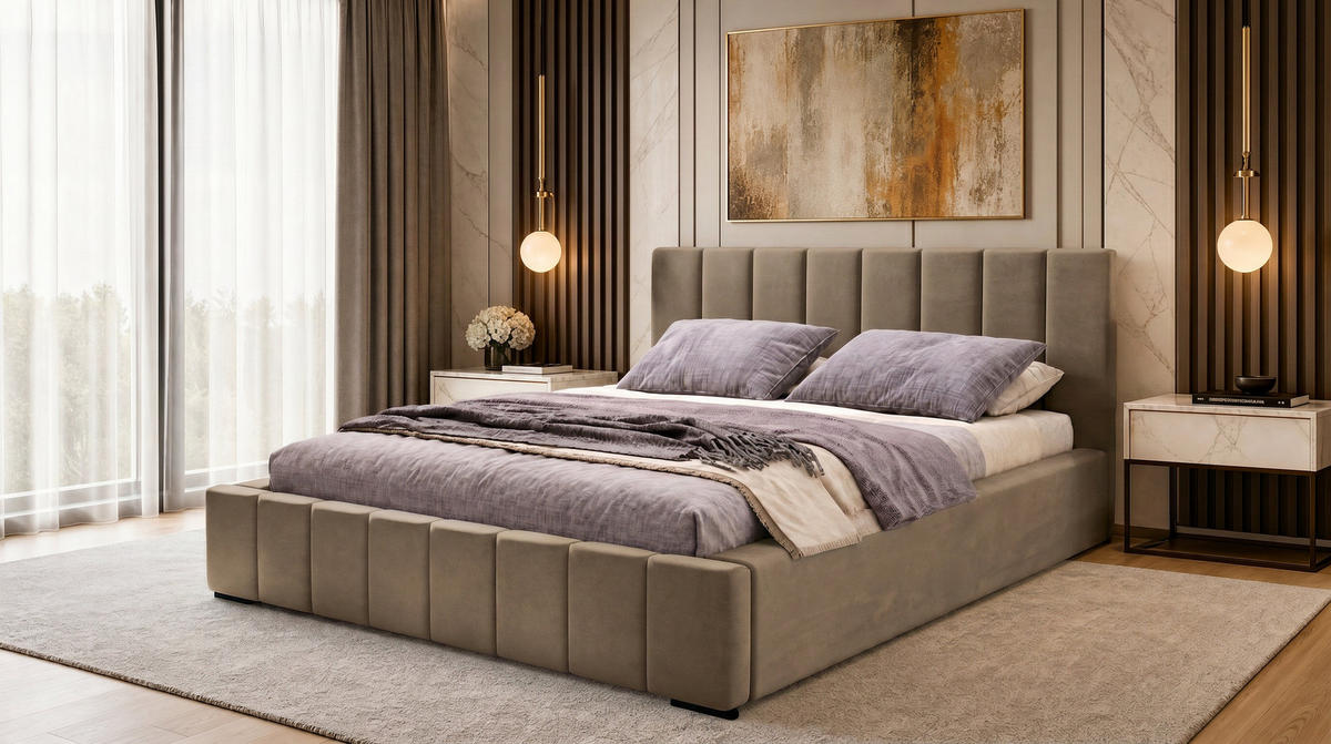 MARPUR Polsterbett NERO 180x200 cm mit Bettkasten und Lattenrost, Braun - Chromfarben/Braun, Holz/Holzwerkstoff (180/200cm) - Marpur
