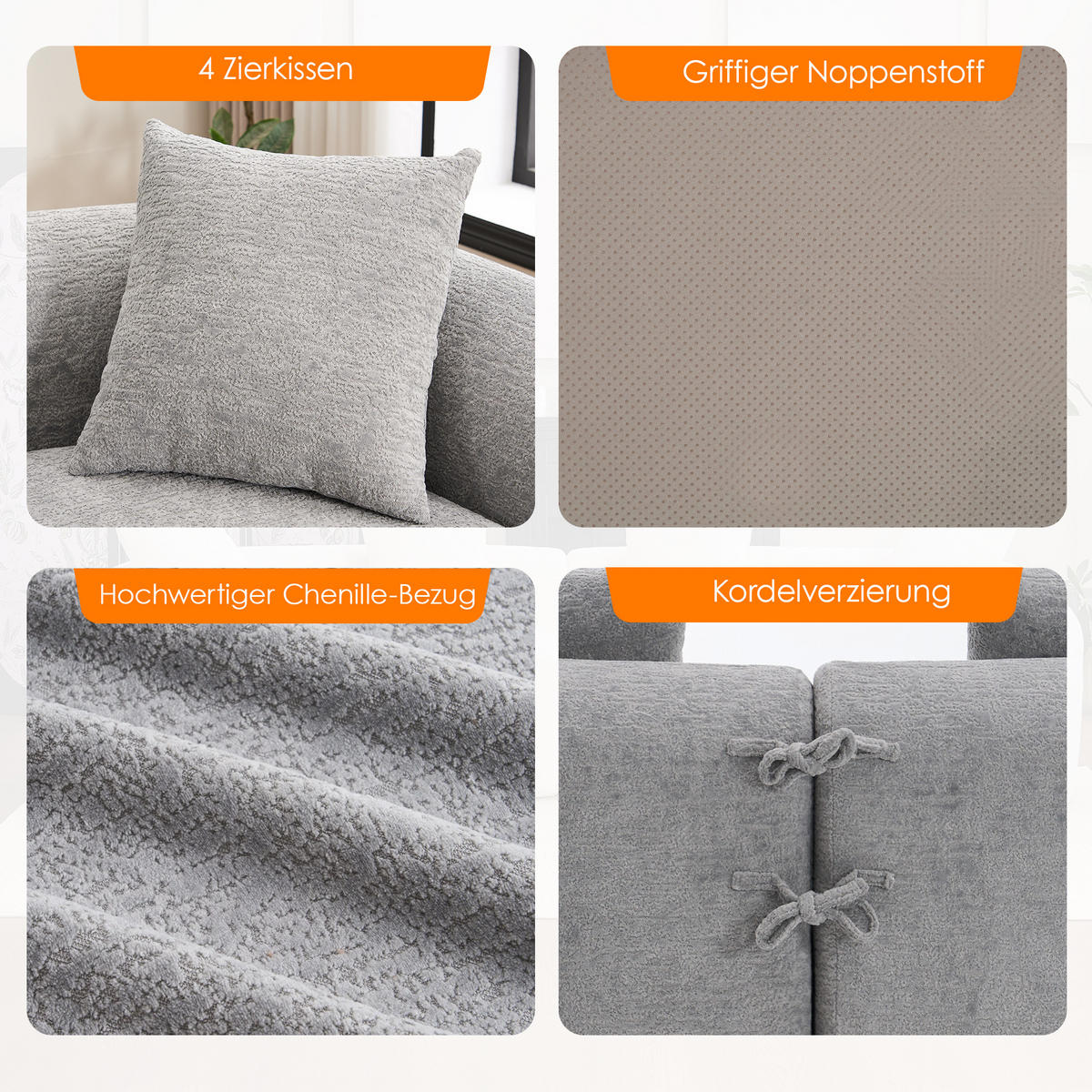 ECKSOFA 275/115/63 cm Grau Chenille - Grau, Textil (275/115cm) - Oxeza