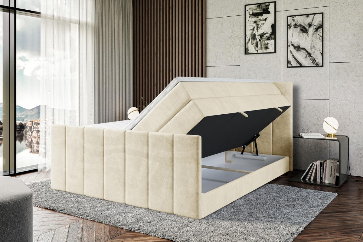 BOXSPRINGBETT MOETI-Z KING - 160x200 - H3/H4 - Beige - Beige, Holzwerkstoff (160/200cm) - ALTDECOR