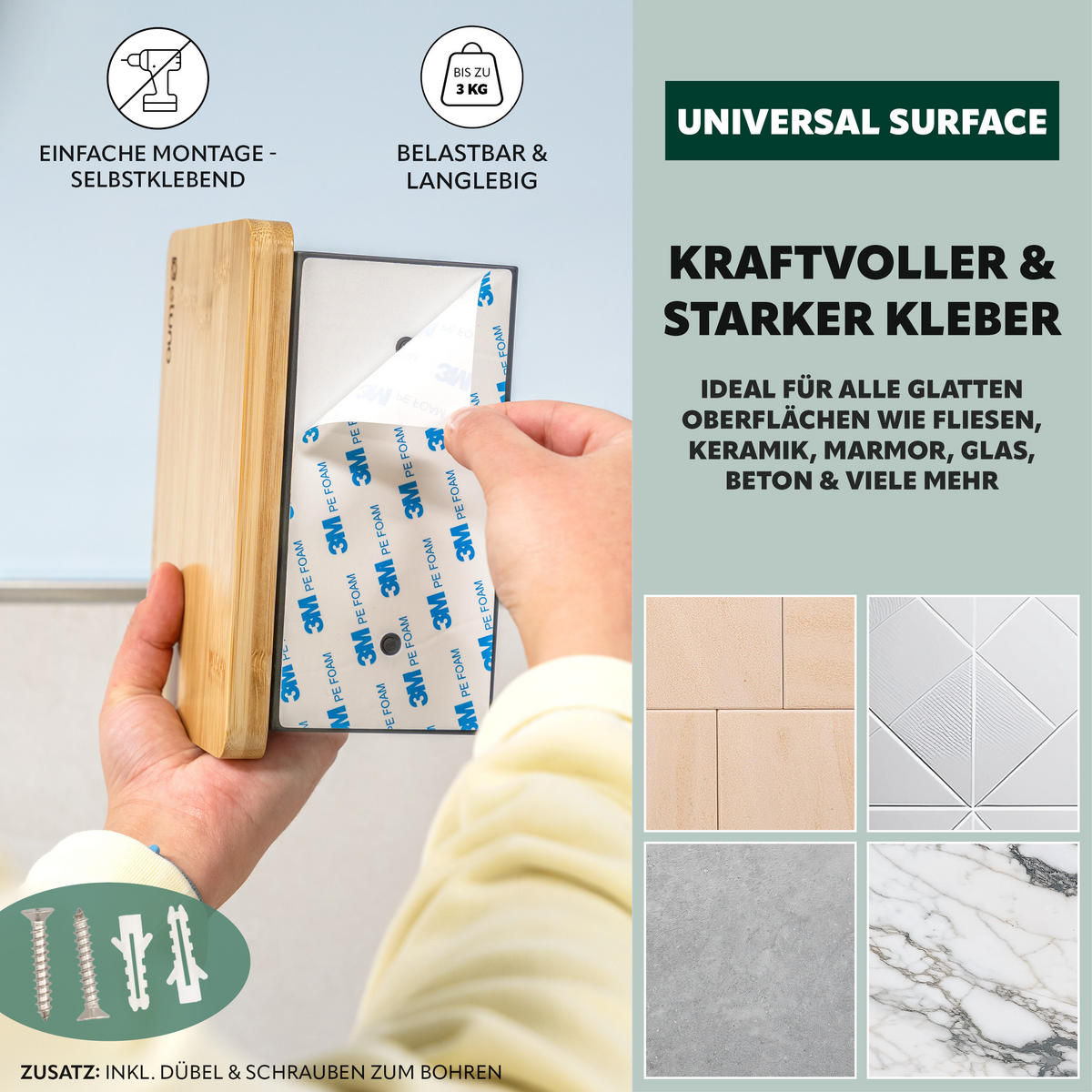 TOILETTENPAPIERHALTER VARAZ mit Ablage, Metall und Bambus - Grau, Metall (18/9.5/13cm) - eluno