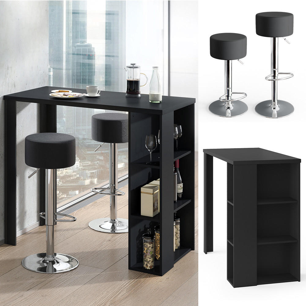 BARTISCH-SET Noel Schwarz 120 x 60 cm mit 2 Barhockern - Schwarz, Holzwerkstoff (120/105.6/60cm) - Vicco