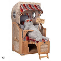 STRANDKORB Düne 1-Sitzer Teak 584 - Rot/Braun, Holz/Textil (98/165/80cm) - Mr. Deko