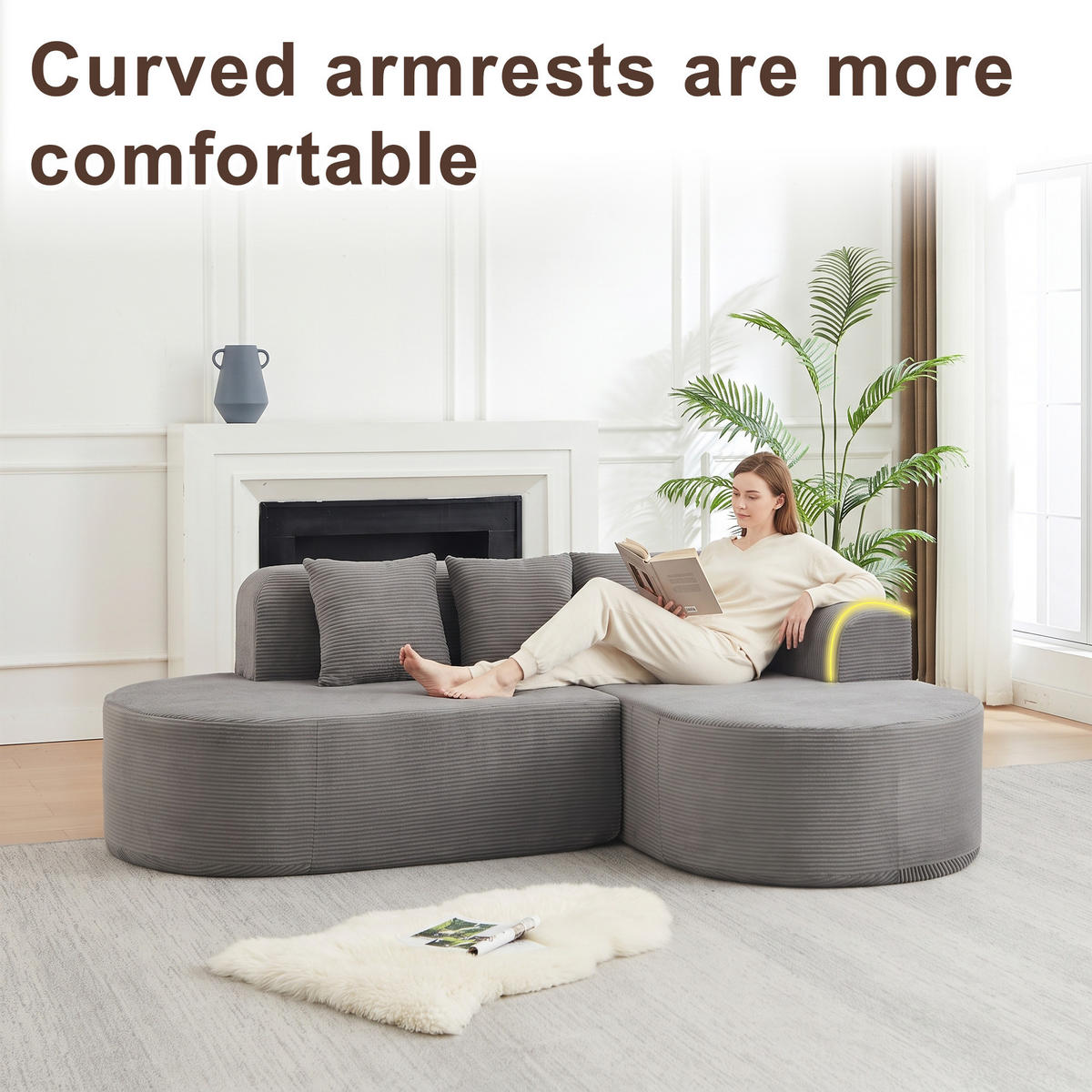 ECKSOFA 220/155/70 cm Grau Cord mit 3 Kissen, Rechte Seite - Grau, Textil (220/155cm) - Oxeza