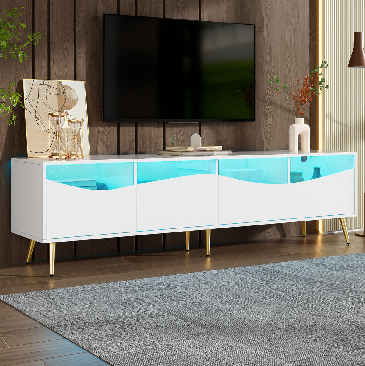 TV-SCHRANK mit LED 180 x 40 x 50 cm Weiß mit Glasfront - Weiß, Holzwerkstoff (40/50/180cm) - Beauniv