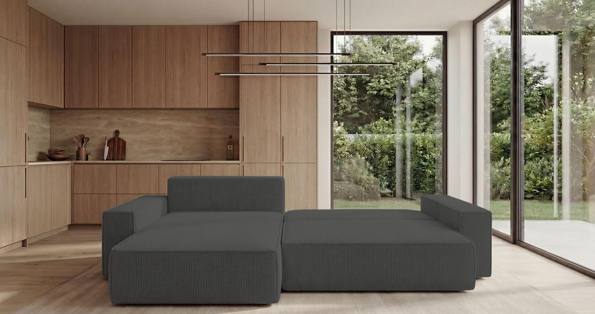 ECKSOFA California mit Schlaffunktion Dunkelgrau Links - Dunkelgrau, Textil (185/280cm) - Cornero