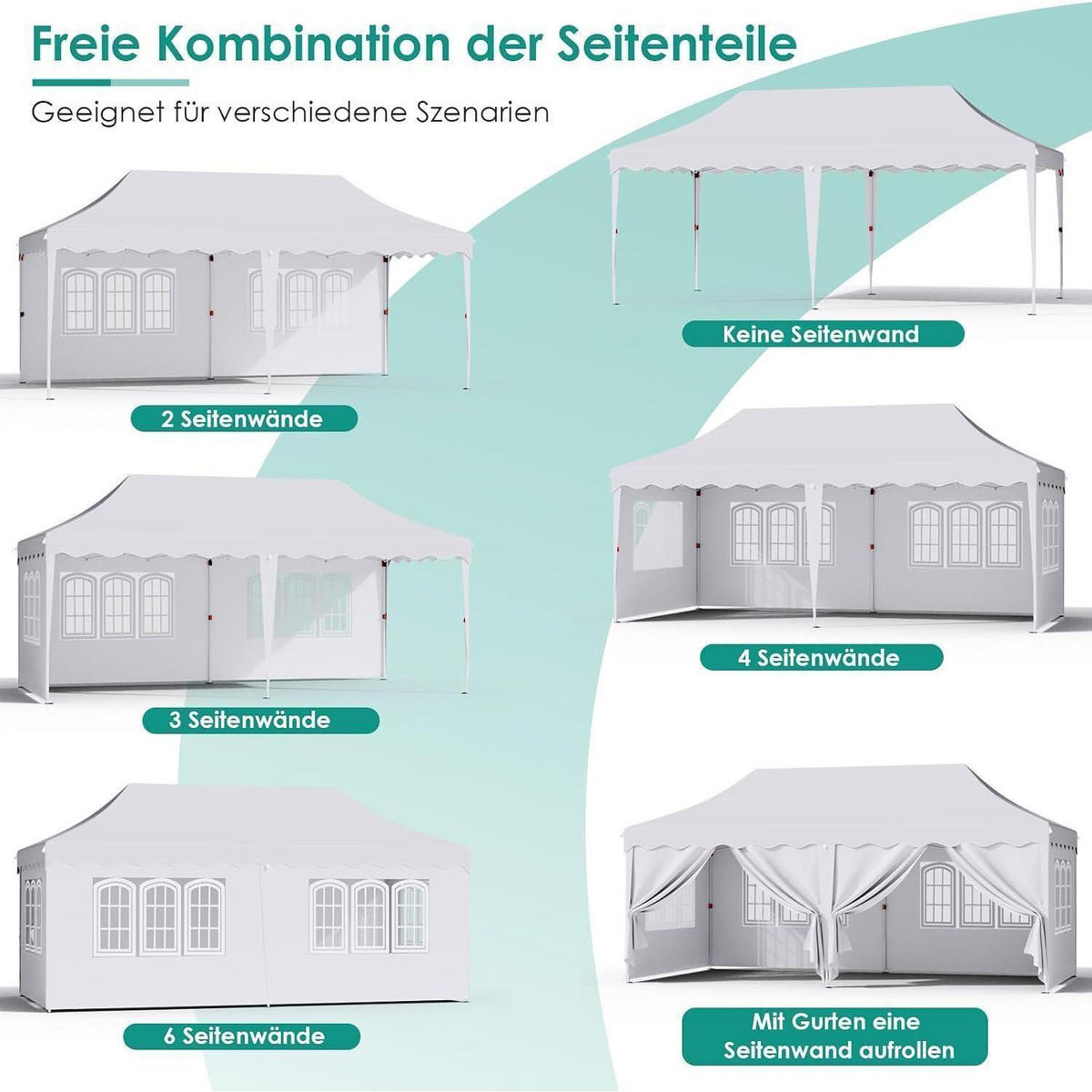 FALTPAVILLON 3x6 m Weiß Wasserdicht mit 6 Seitenwänden - Weiß, Textil (300/310/600cm)