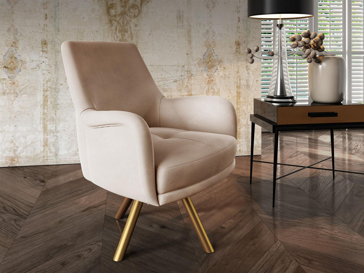 SESSEL Valerie In Elisa Velvet - Beige, Holzwerkstoff/Textil (74/100/92cm) - Fun Möbel