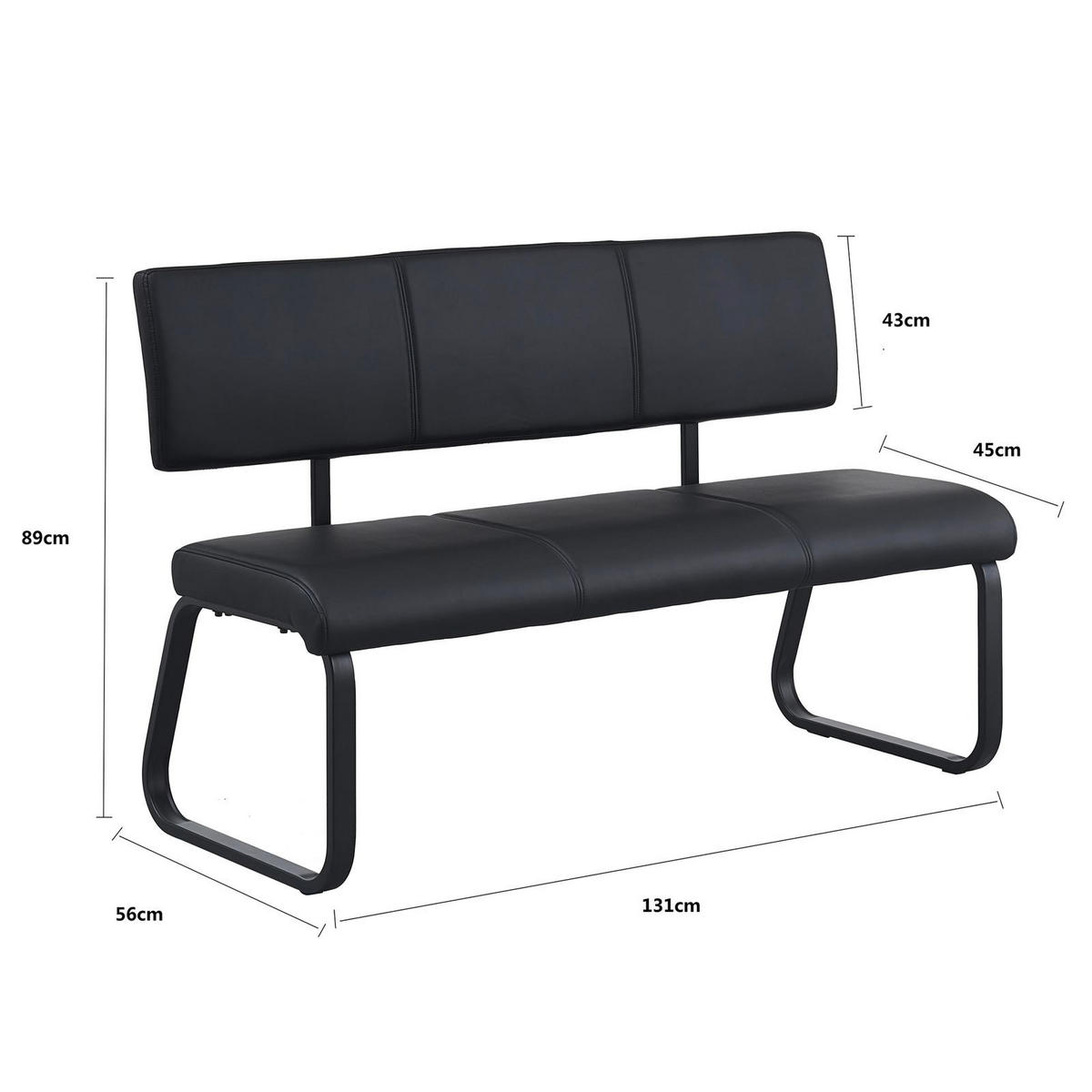 ESSZIMMERBANK VILAS - Schwarz, Textil/Metall (136/89/59cm) - IDIMEX