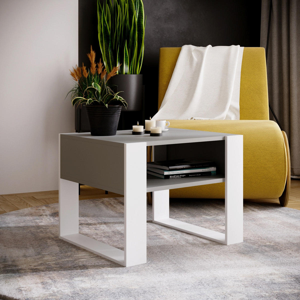COUCHTISCH KARO 65 - Weiß/Grau, Holz (53.6/65/45cm) - Mat-Haus