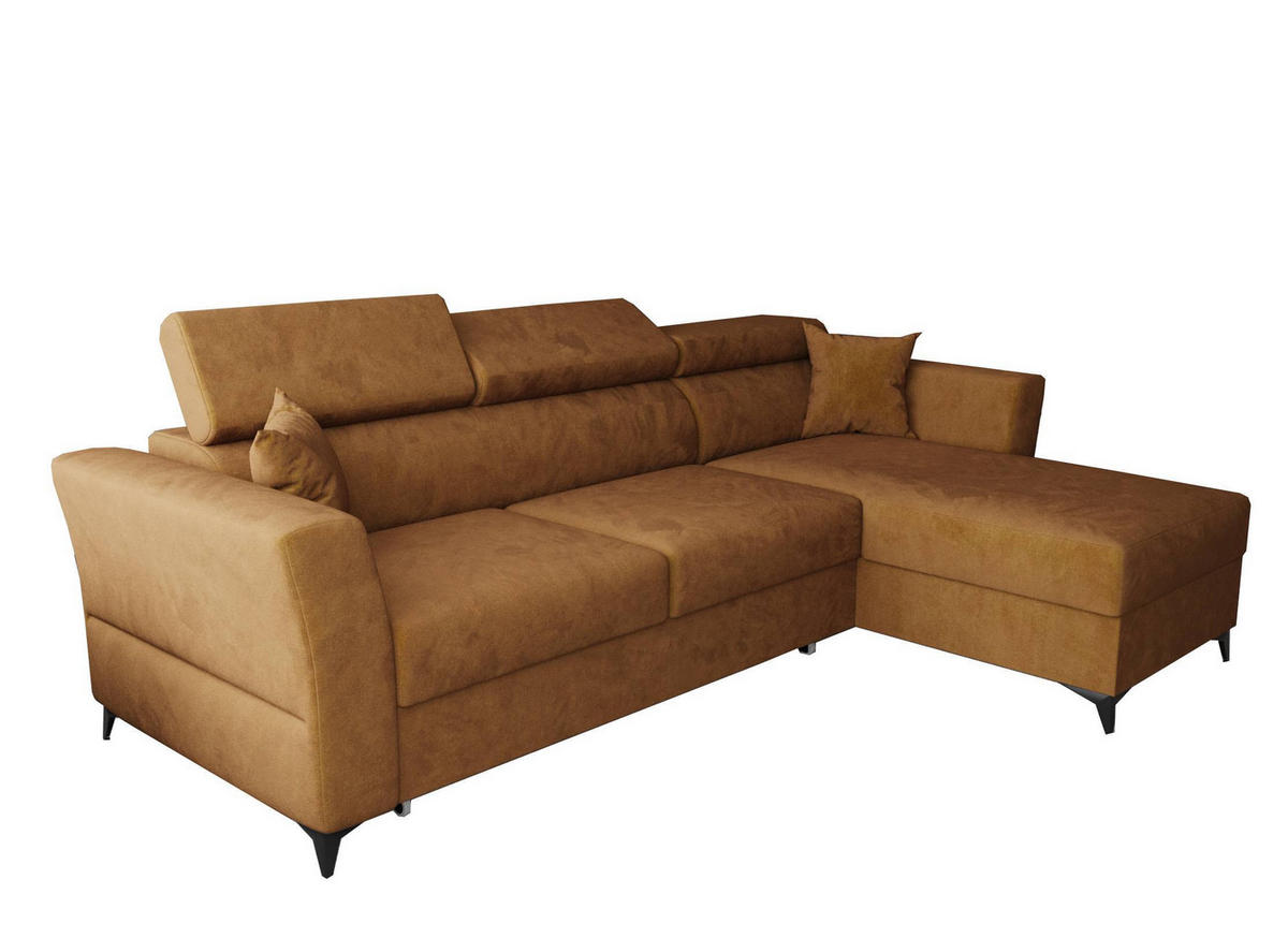 ECKSOFA L Form Ribella Bernstein 265/180/100 cm Rechts mit Schlaffunktion - Gelb/Schwarz, Textil/Metall (265/180cm) - AX Living