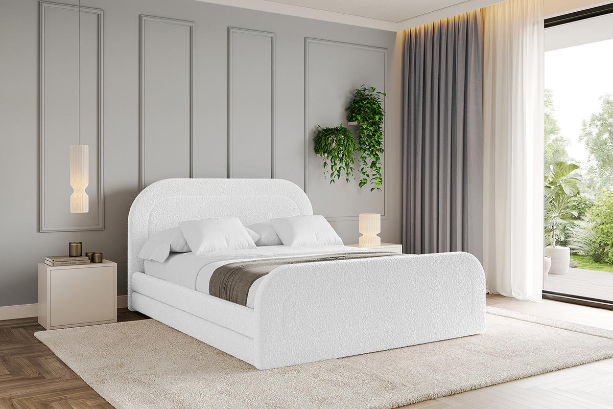 POLSTERBETT mit Bettkasten, Fußteil und Lattenrost, Boxbett mit Matratze H3/H4 - LERIS-Z 180x200 Weiß - Weiß, Holzwerkstoff/Textil (180/200cm) - ALTDECOR