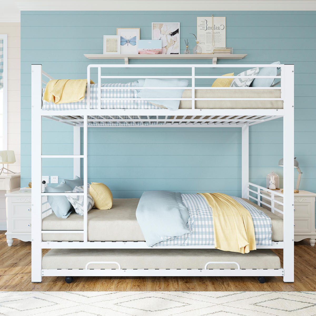 ETAGENBETT 140/200 cm DE-33080 mit Ausziehbett und Rausfallschutz Weiß - Weiß, Metall (140/200cm) - ComfortXL