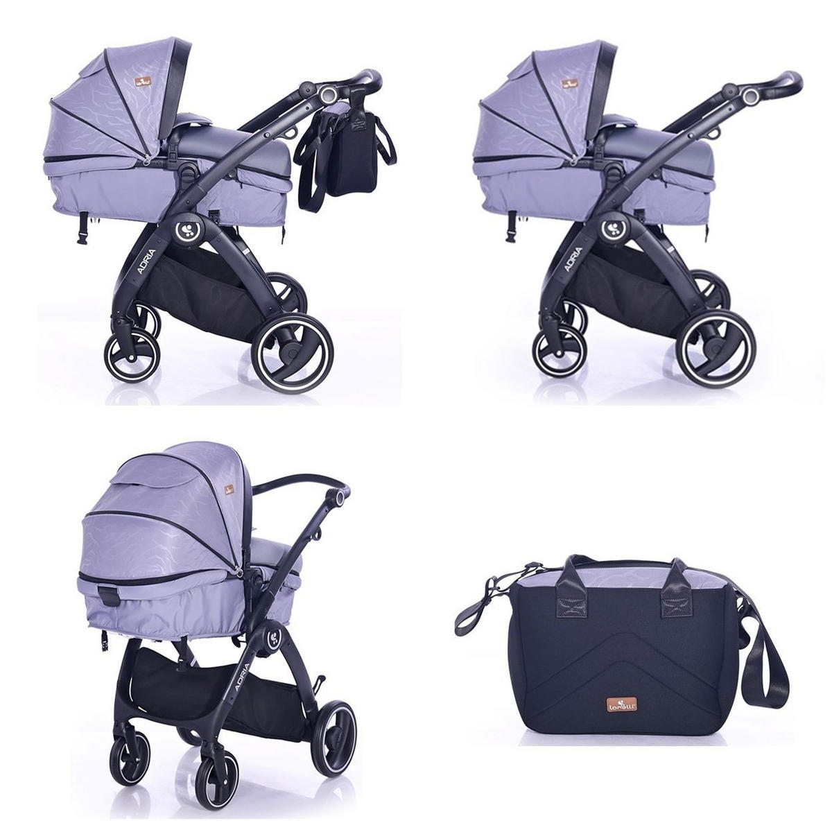 KOMBIKINDERWAGEN 2 in 1 Adria grau Alu-Rahmen Sitzeinheit umbaubar Fußsack - Grau, Metall (82/60/110cm) - Lorelli