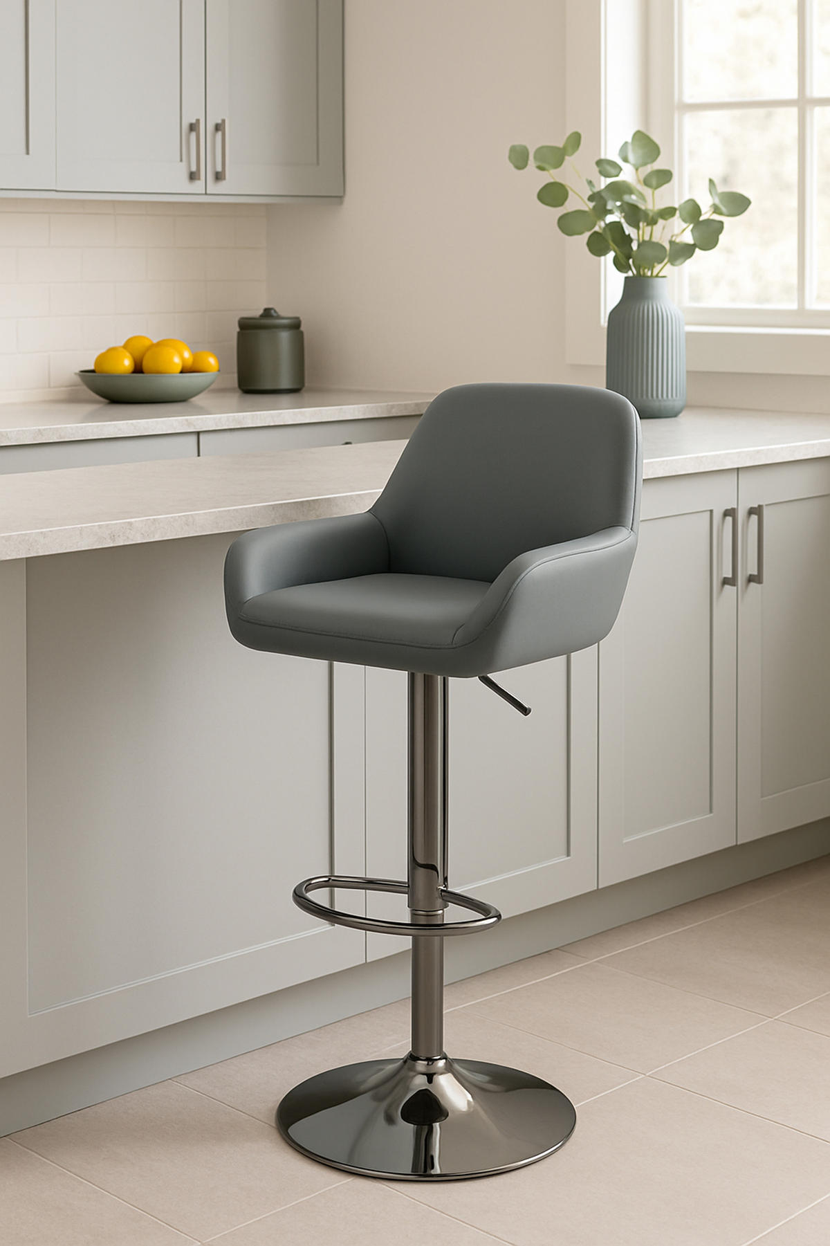BARHOCKER 2er Set Prag Kunstleder chrom grau - Chromfarben/Grau, Kunststoff/Metall (51/109/52cm) - TPFLiving