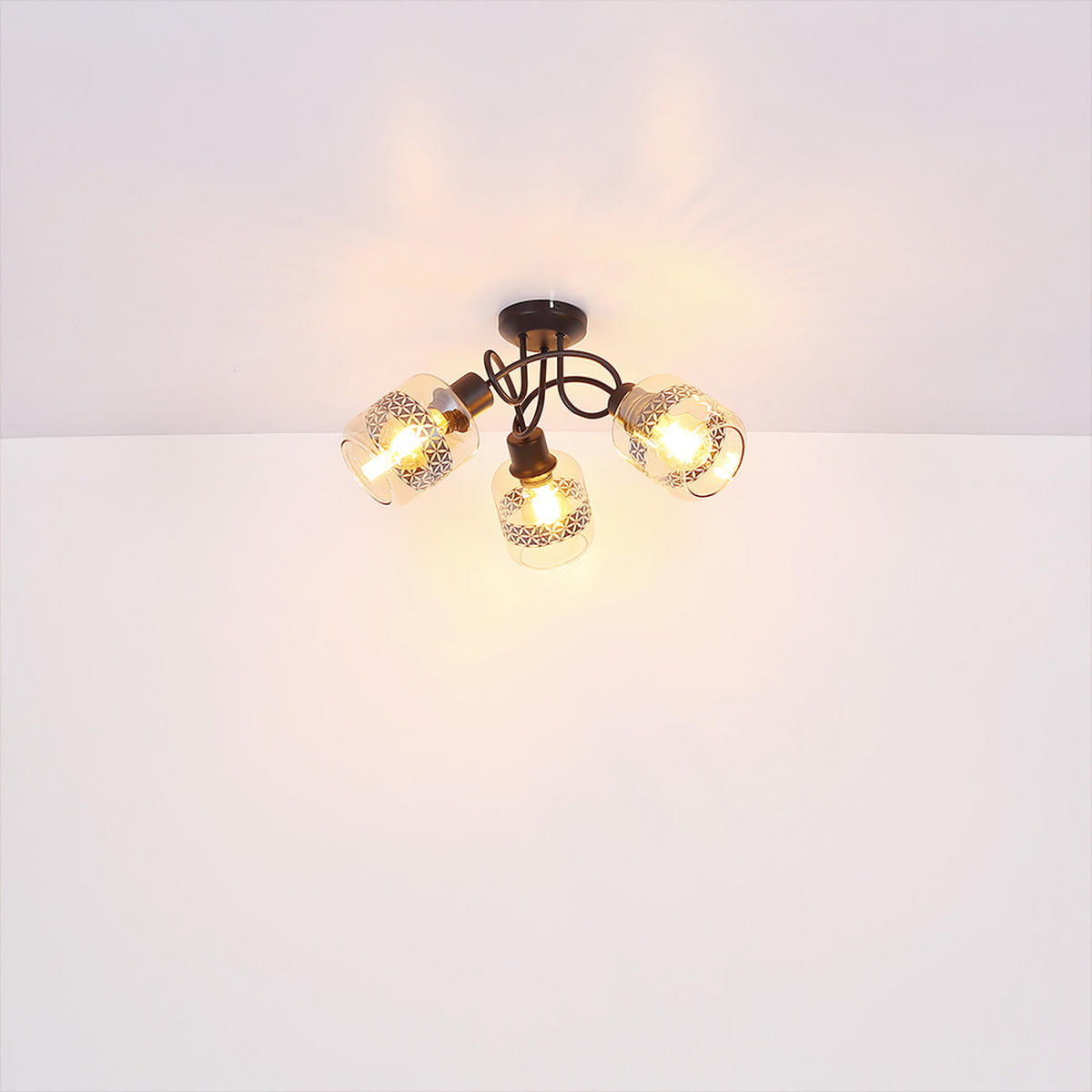 DECKENLEUCHTE Metall Schwarz Glas amber gemustert - Schwarz, Glas (51.5/51.5/19cm) - Globo Lighting